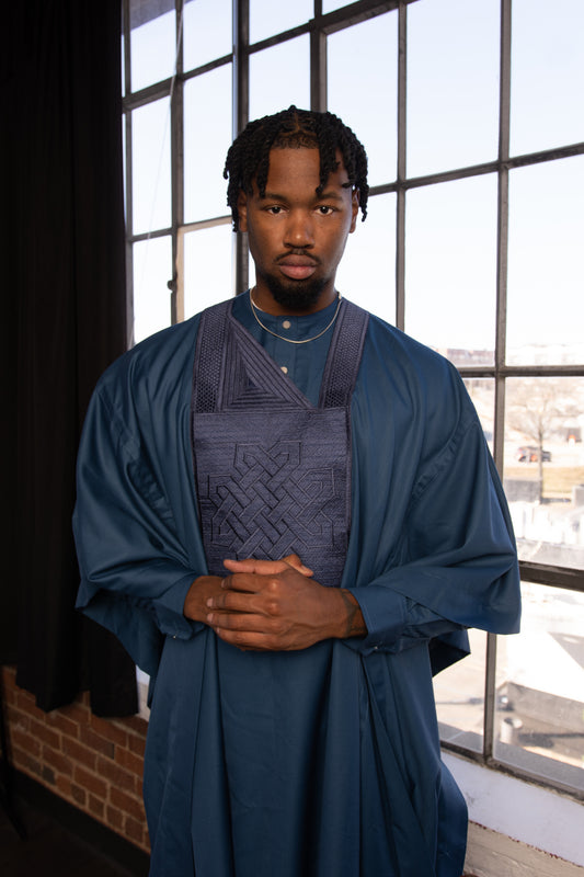 Traditional Men's Nigerian Agbada Set – Includes Robe, Shirt, and Pants